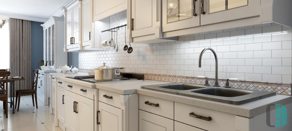 white brick backsplash kitchen