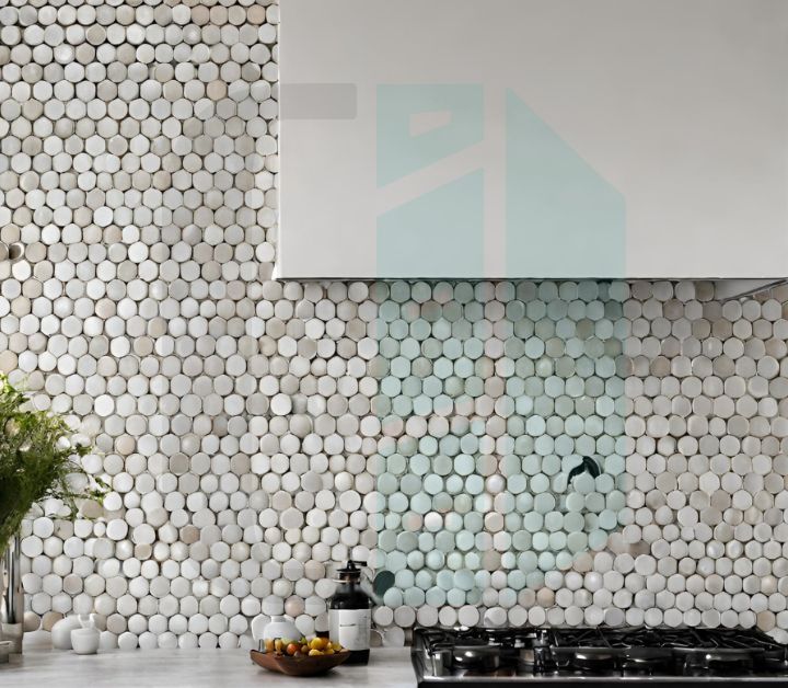 round penny tiles for white backsplash kitchen